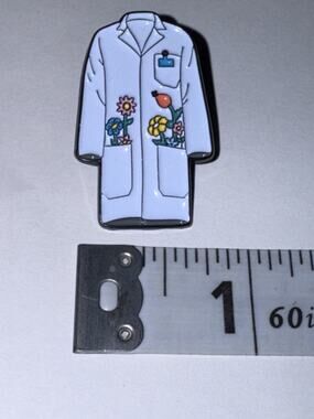 Blue Lab Coat With Flowers Pin Brooch